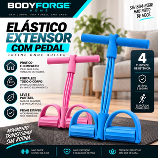 Elástico Extensor com Pedal 4 Tubos Treino em Casa Academia Fitness BODYFORGE HOME