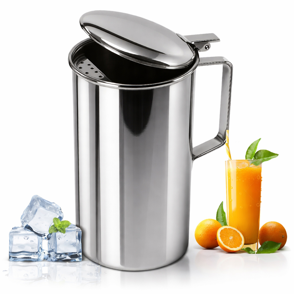 Jarra Inox 2l Tampa Separador De Gelo Suco Agua Aço Inox Pegador ...