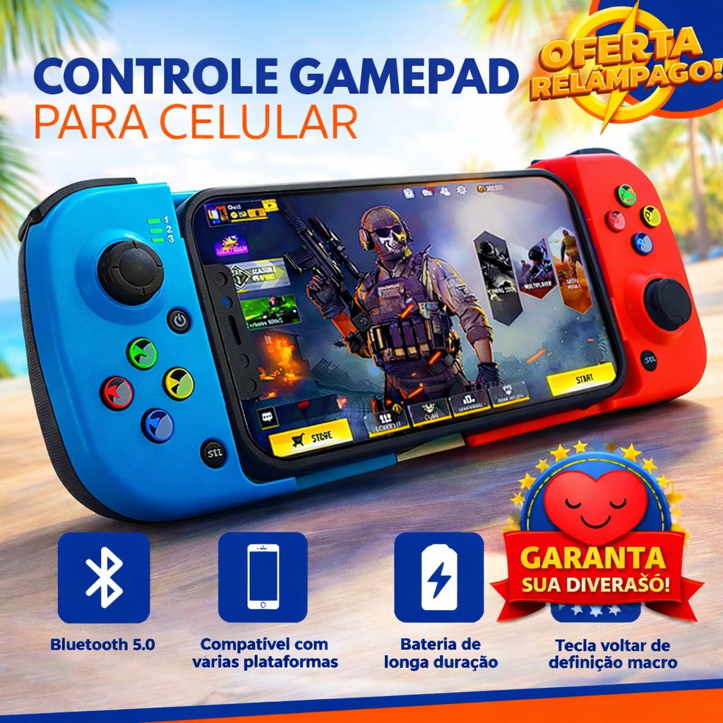 Controle Gamepad Bluetooth Gamer Celular Android iOS PC S/ Fio