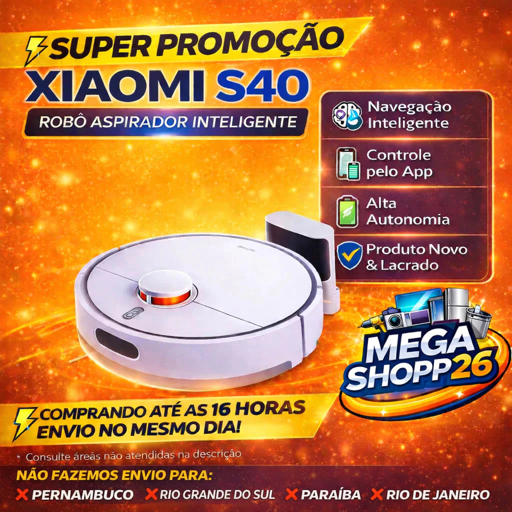 Robô aspirador Xiaomi S40 Bivolt 10.000 PA Mapeamento a Laser inteligente Automática (((SUPER PROMOÇÃO)))
