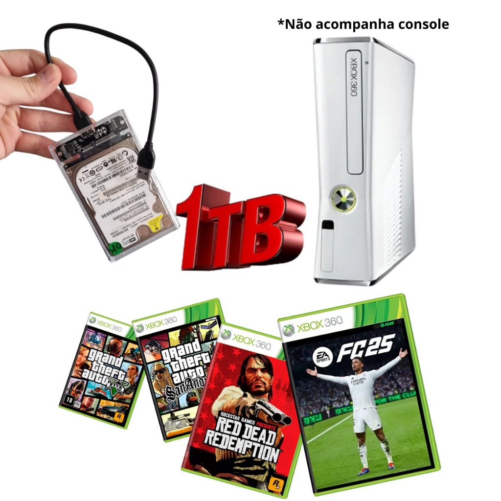 HD Externo 1 TB 1000gb para xbox 360 C/exploit roda em qualquer