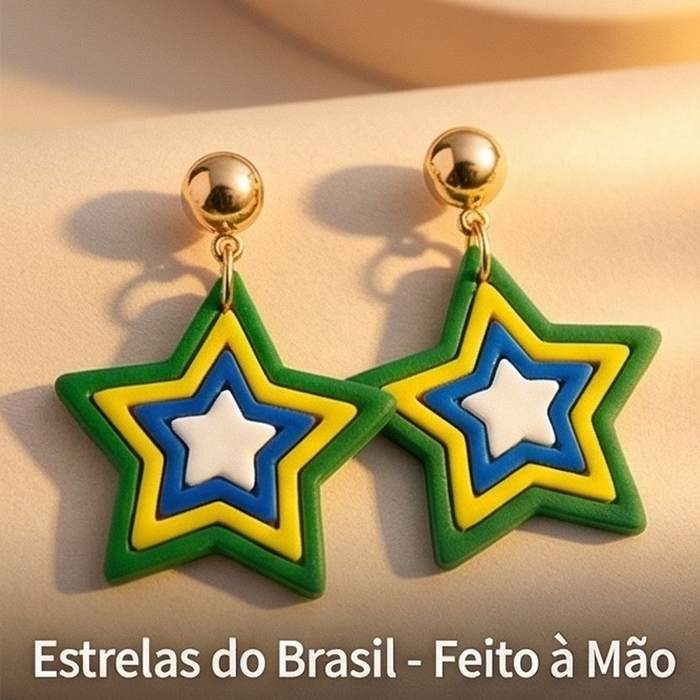 Brinco Estrela Brasil Copa do Mundo Feminino Grande 5cm Cores da Bandeira Verde Amarelo Torcida Futebol Moda Festa Verão em Oferta na Shopee