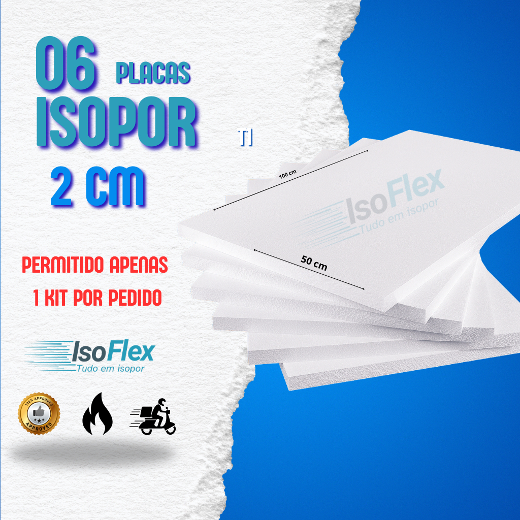 Kit 06 placas (20x500x1000) Isopor Antichama EPS para Construção Civil ...