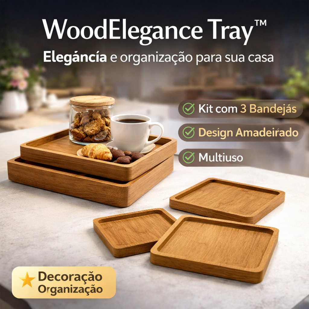 Kit 3 Bandejas Madeira MDF WoodElegance™ Bandeja Decorativa Mesa Posta ...