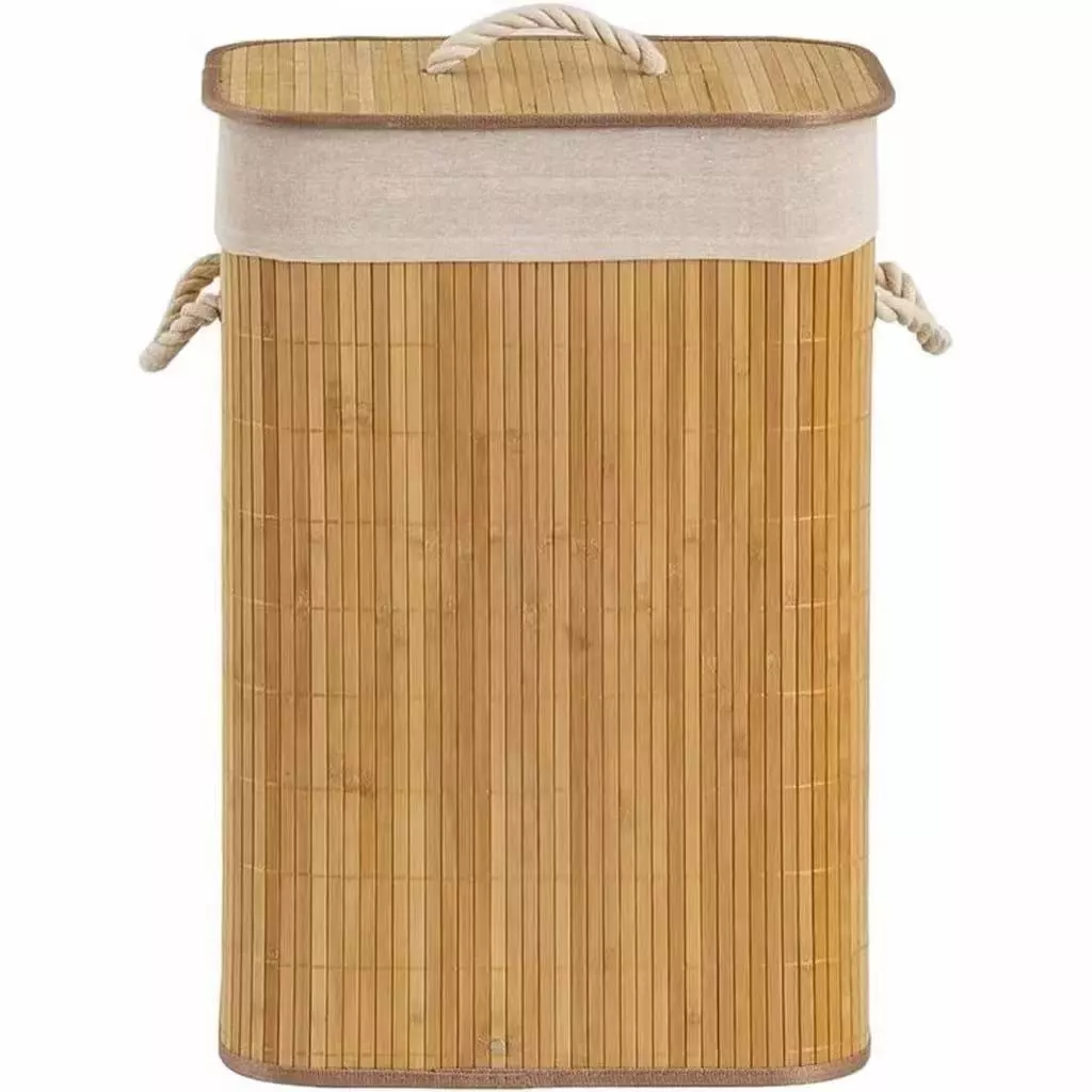 Cesto de roupa suja de bambu de 72 litros com tampa e alça para uso na sala de estar e no banheiro. - Imagem 4