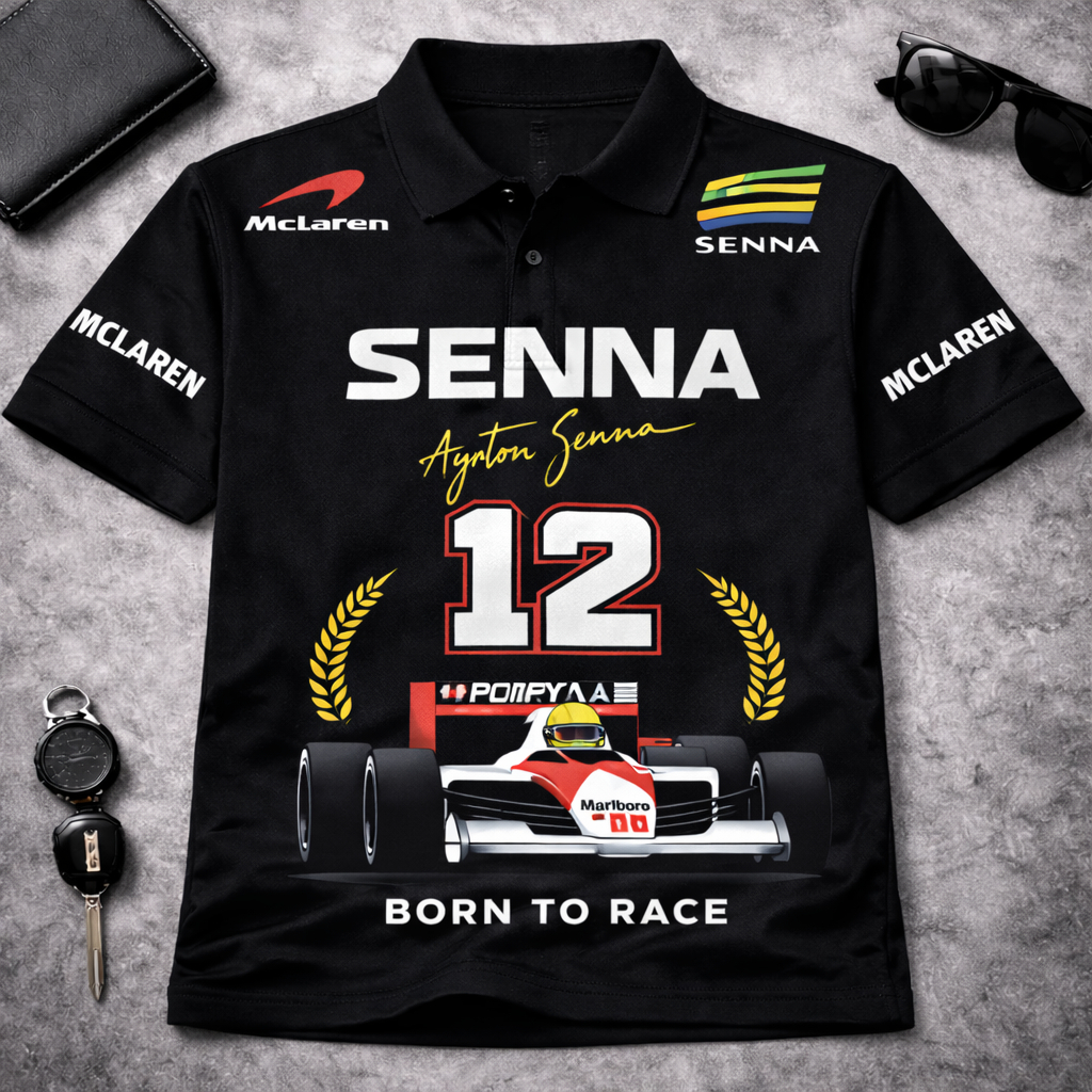 Camisa Polo camiseta Senna masculina Formula 1 Fearless Racing 100% ...