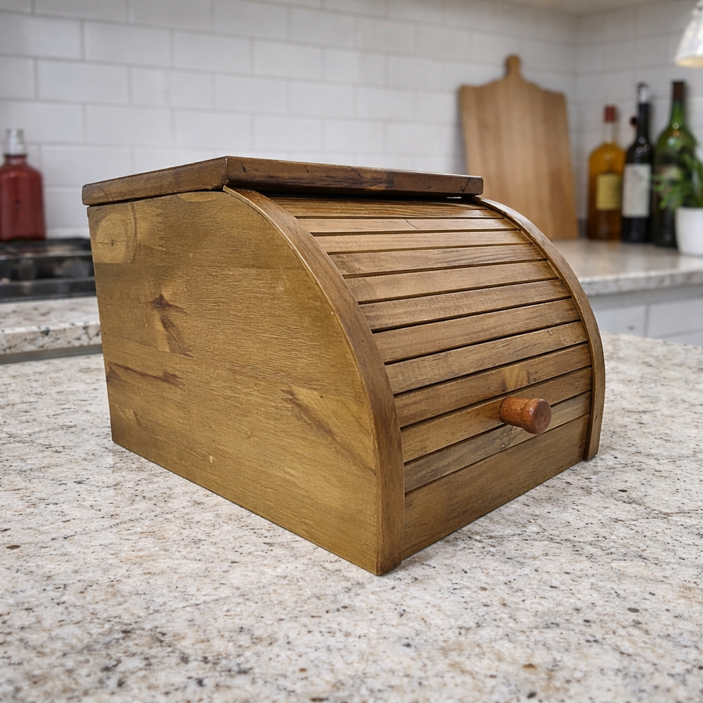 Porta Pão Compacto em Madeira Pinus com Tampa Basculante par
