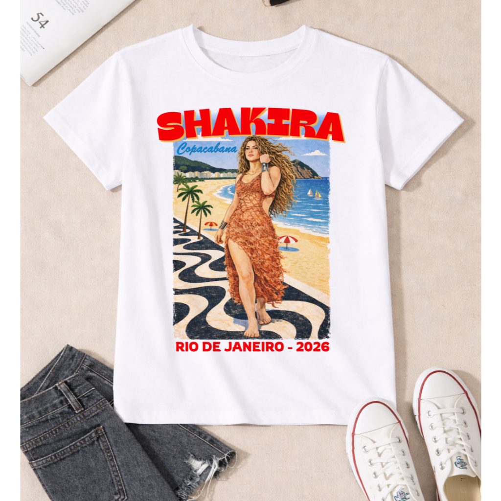Camiseta e Baby Look Feminina Shakira, Show, World Tour Copacabana