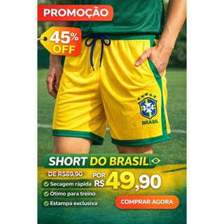 Short Brasil Masculino Futebol Seleção Dry Fit Academia Treino Leve Promoção Envio Rápido em Oferta na Shopee