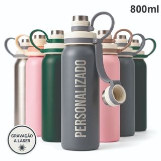 Garrafa De Inox 800ml Nome Gravado Personalizável Presente Criativo Tampa Rosqueável Alça