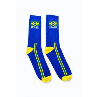 Meia Brasil Unissex Canelada Adulto Futebol Copa Hexa Corrida Bike Cano Médio Branco Azul Amarela — foto 3 — Achou Levou Brasil