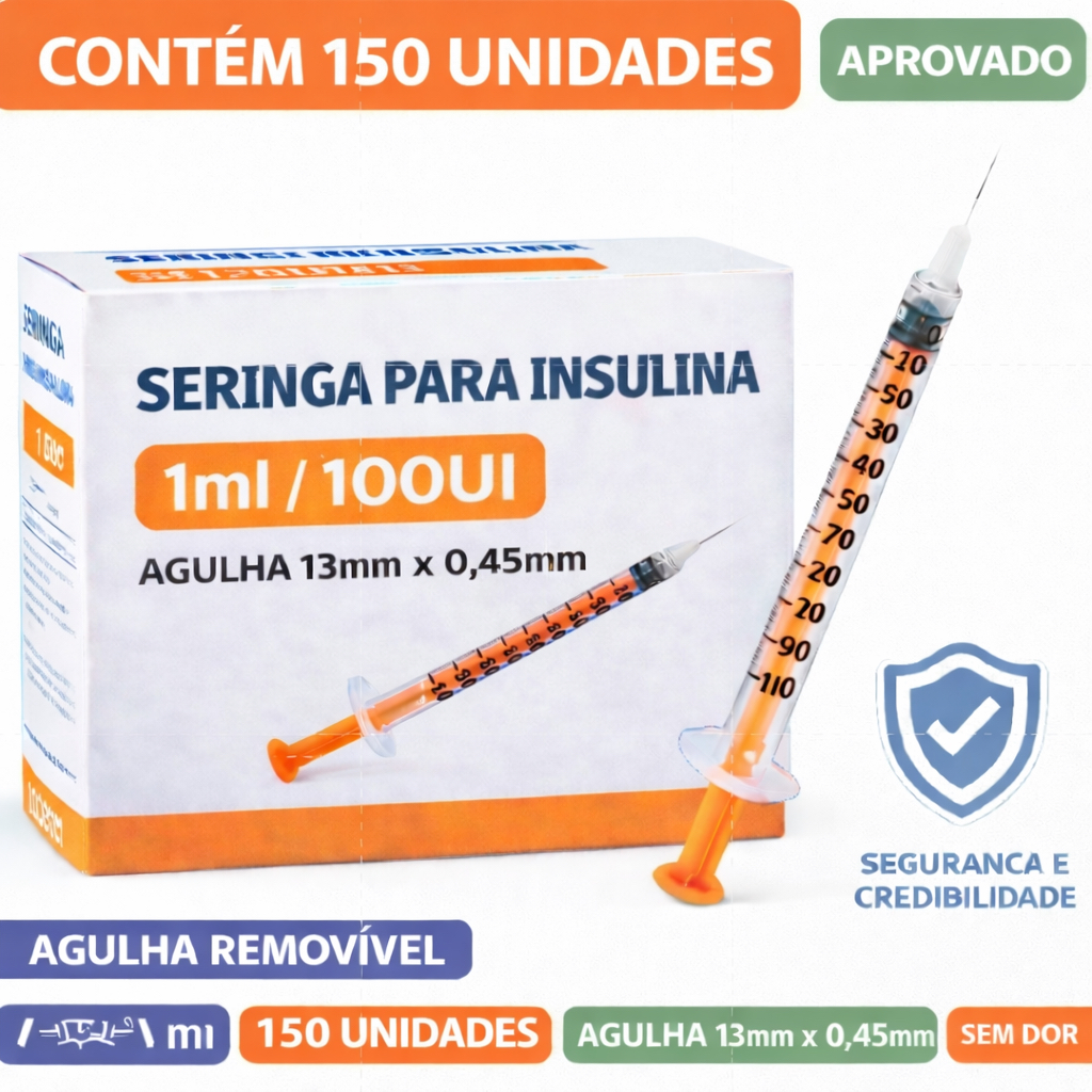 Seringa Insulina 1ML 100 UI Luer Slip Com Agulha 13 X 0,45 - SR - Kit C ...