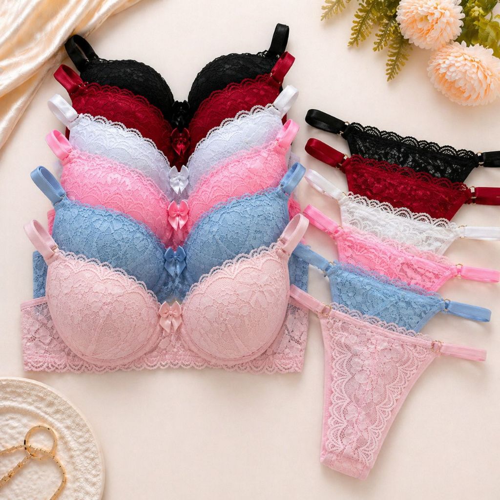 Conjunto de Lingerie Renda Com Bojo Sutia e Calcinha