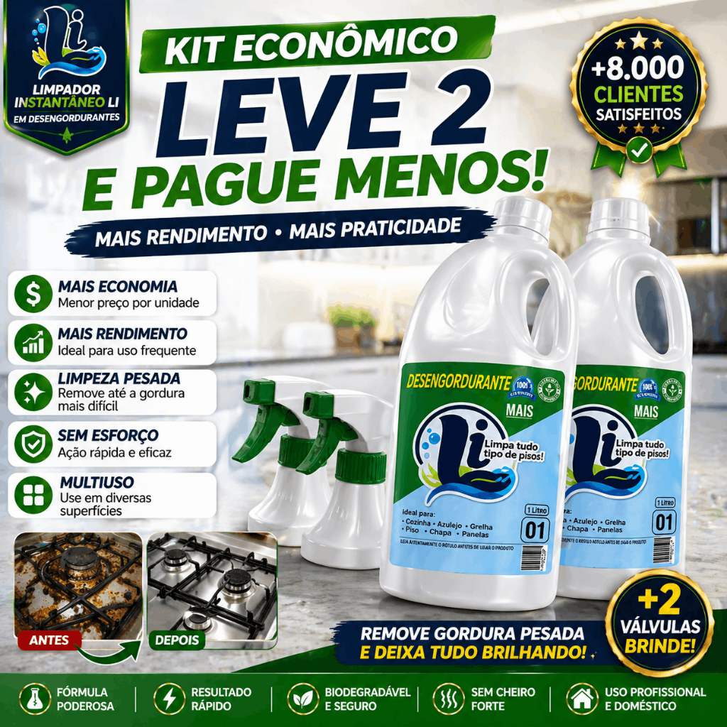Kit 2 Desengordurantes 2x1L Remove Gordura Pesada Cozinha Fogão Azulejo ...