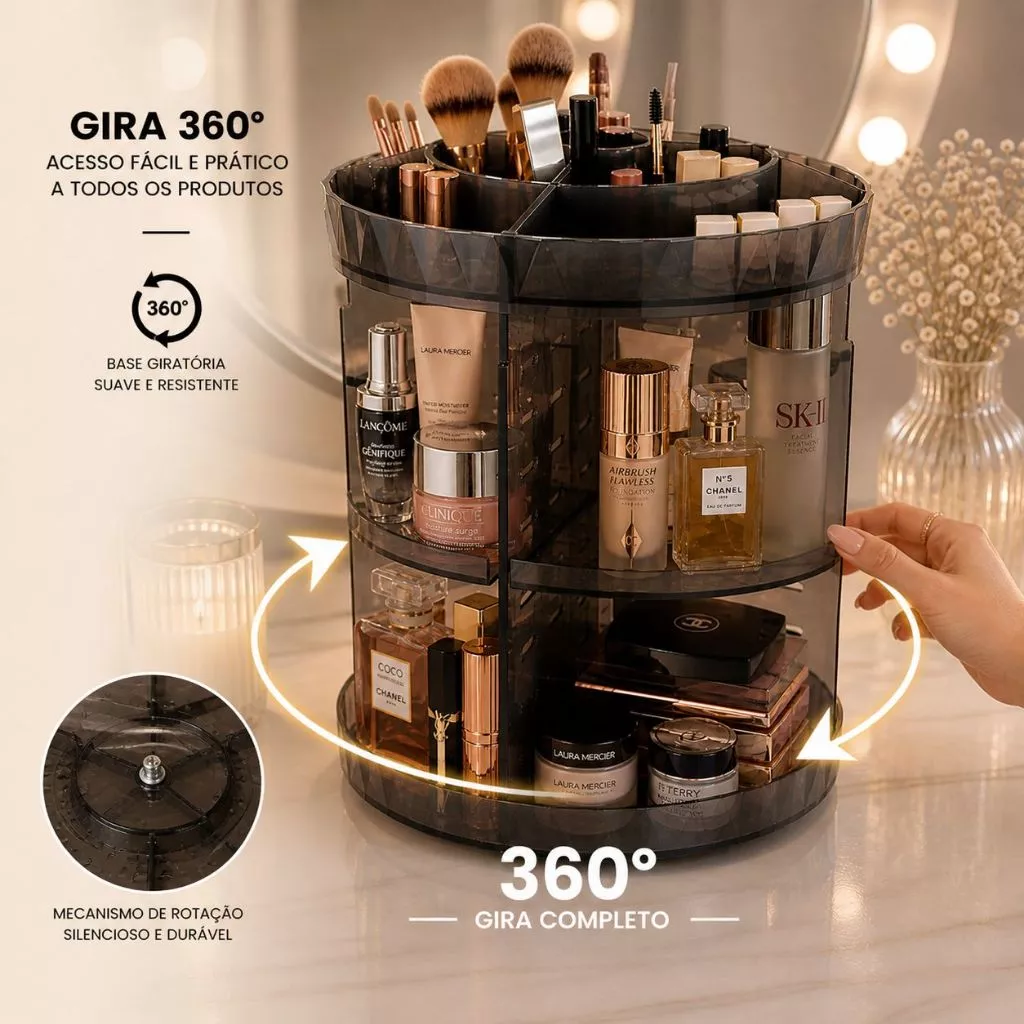 Organizador de maquiagem Acrílico Giratório 360º Suporte Para Cosméticos