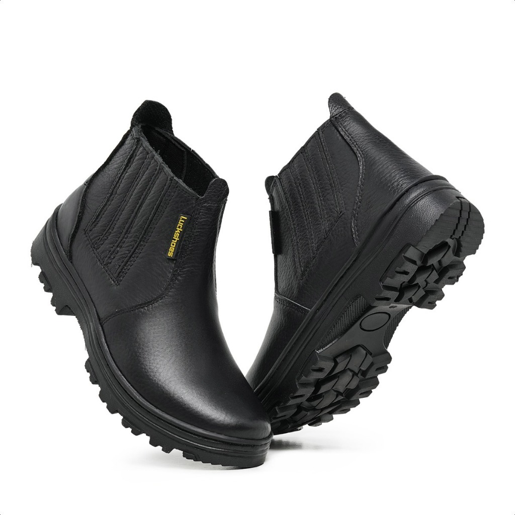 Bota botina em couro legítimo costurada confortável para trabalho e ...