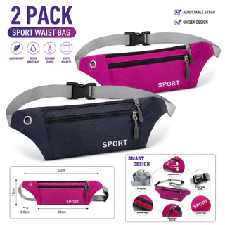 Kit 2 Pochetes Esportivas Impermeáveis com Zíper Duplo Ajustável para Corrida Caminhada Academia