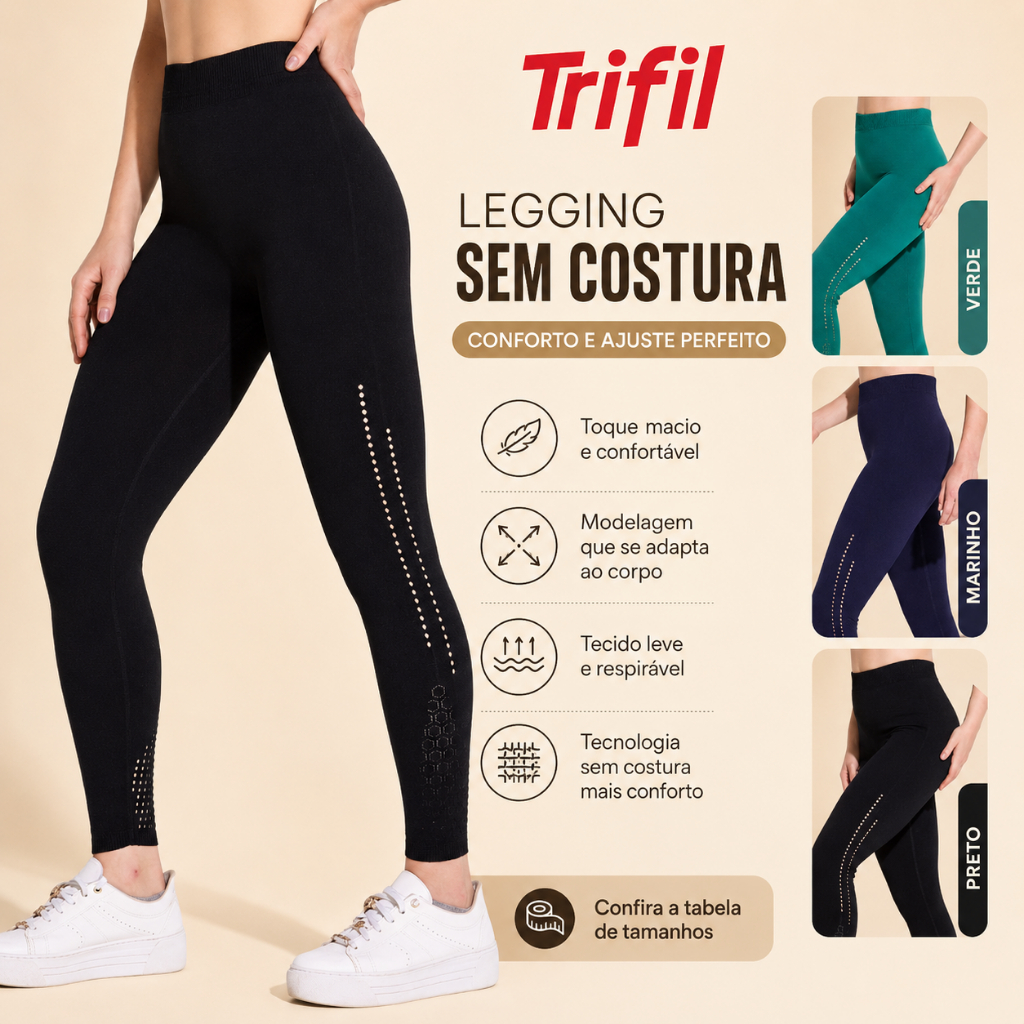 Calça Legging Colmeia Trifil S/ Costura Feminina Academia Esportiva Fitness Alta Performance Adulto