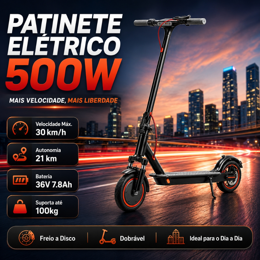 Patinete Elétrico Com Amortecedor Adulto 500W – Alta Velocidade ...