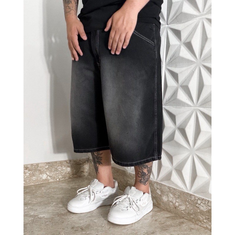 Bermuda Jorts Baggy Jeans Tripside “Logotipia” Used Black | Shopee