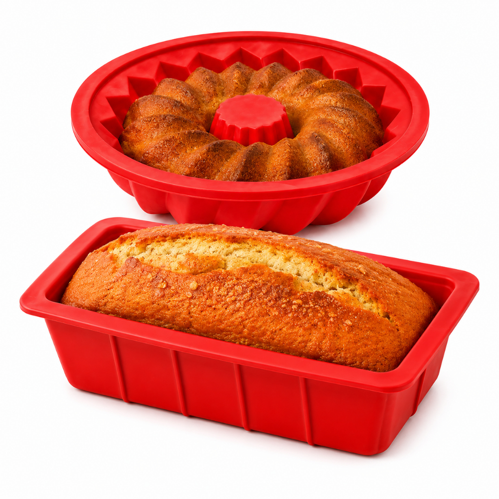 Kit 2 Formas Silicone Air Fryer Forno Bolo Pudim Pão Inglês 