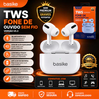 Basike fone Bluetooth 5.3 fone de ouvido sem fio Pro TWS Com Microfone Pop-Up