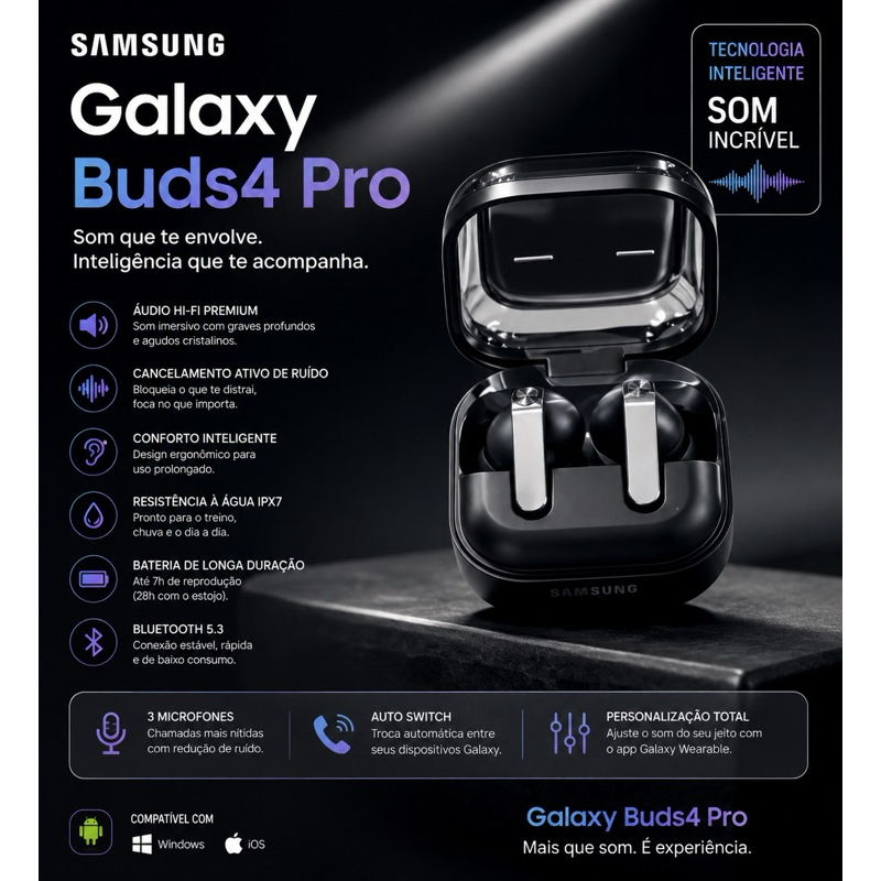 Fone De Ouvido Samsung Galaxy Buds4 Pro SM-R640NZK Bluetooth