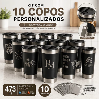 Kit 10 Copos Térmicos Personalizado Time Logo Casamentos Frase Inox Com Tampa Brindes Corporativos