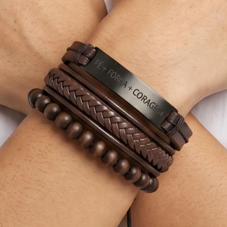 Kit 3 Pulseiras Femininas de Couro Premium com Placa de Mensagem