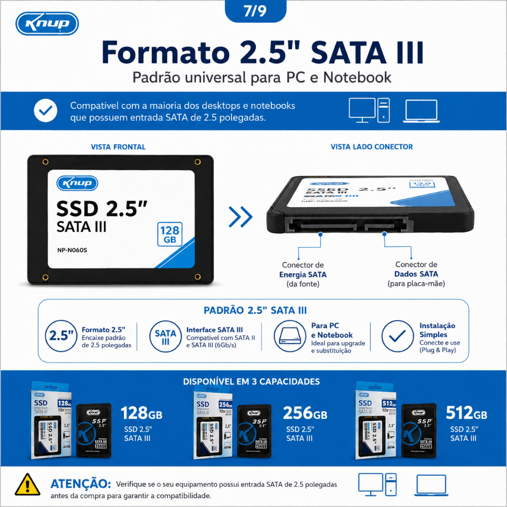 Ssd 128gb 256gb 512gb Sata 3 Knup Para Pc E Notebook interno e