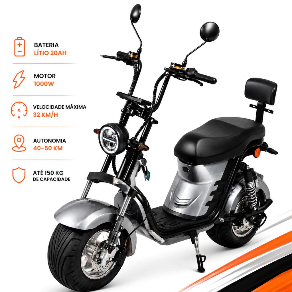 Scooter Elétrica 1000W Motinha Elétrica 32km/h Bicicleta Elétrica Até 150kg