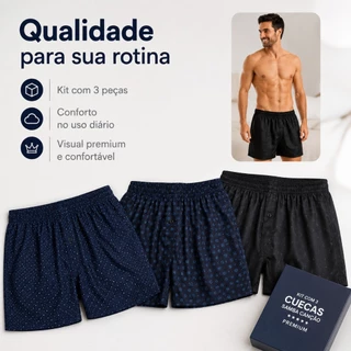 Kit Com 3 Cueca Samba Canção De Cetim Short De Dormir Pijama.