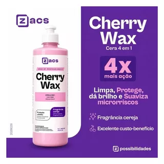 Cherry Wax 200ml Cera Automotiva 4 em 1 Zacs Proteção e Brilho