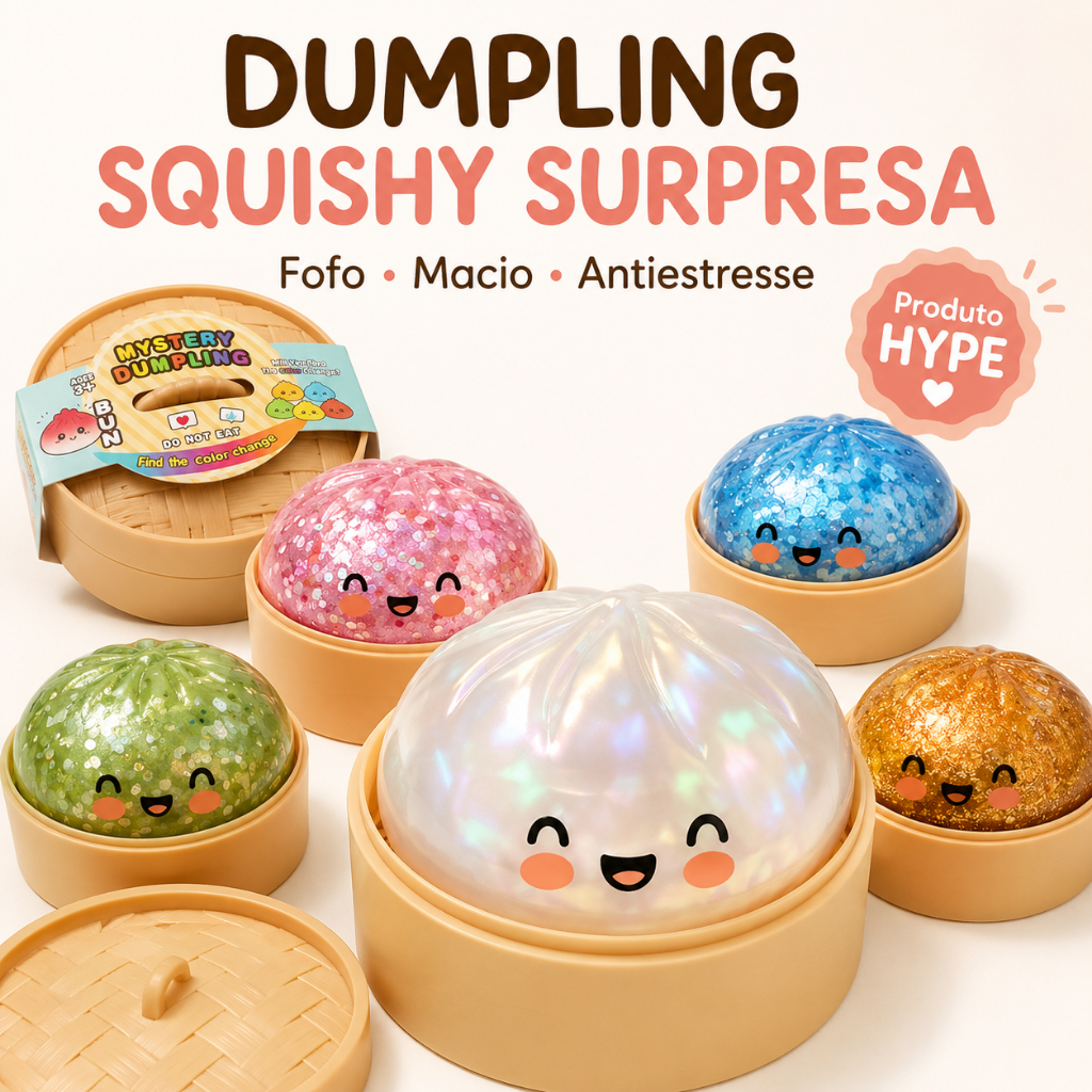 Squishy Bolinho Baozi Glitter Caixa Misteriosa Brinquedo Antiestresse Sensorial Kawaii