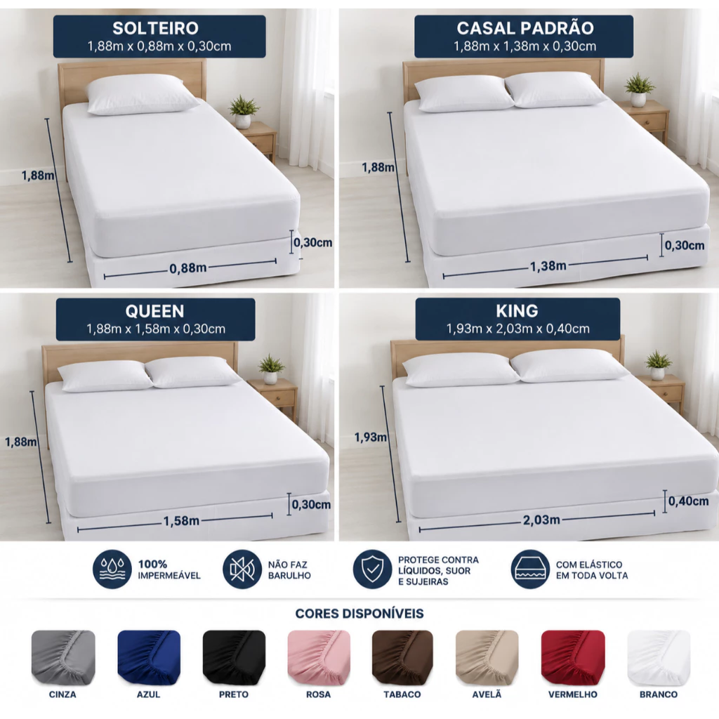 Protetor de Colchão Impermeável Matelado Varias Cores Para Cama Box Solteiro, Casal, Queen, King, Mini Berço E Berço - Imagem 2