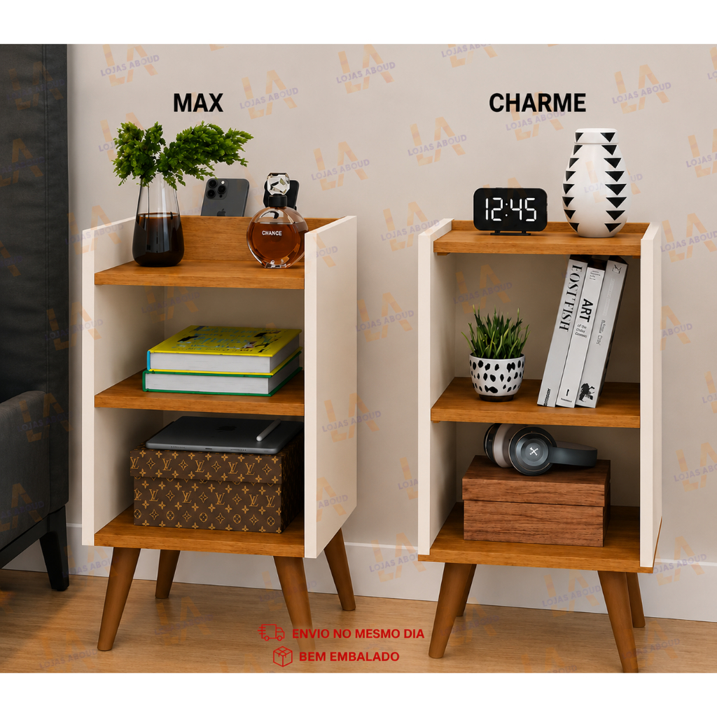 Mesa de Cabeceira Nicho PVC Porta Celular Pés Retrô Criado Mudo Charme Max