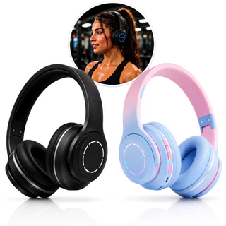 Fone Ouvido Bluetooth 5.3 Sem Fio Luz Led Cabo P2 Microfone Embutido Redução Ruído Colorido Moderno Ajustável Grande