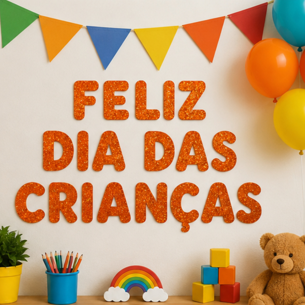 Feliz Dia das Crianças em EVA com Glitter | Letras 13cm para Decoração ...