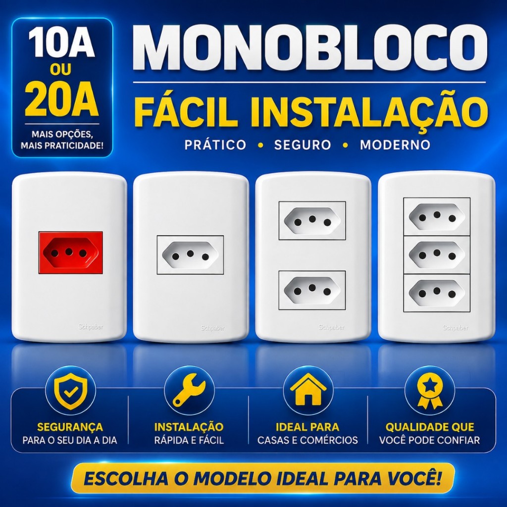 Tomada 10A 20A Amperes Comum Dupla Tripla Vermelha Branca Monobloco 110V 220V 4x2 Pluzie