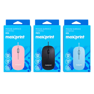 Maxprint Mouse Surface Com Fio USB Plug And Play Ergonomico Silencioso Azul Preto Rosa