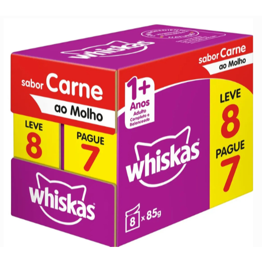 8 unidades Ração Whiskas Carne ao Molho 85g