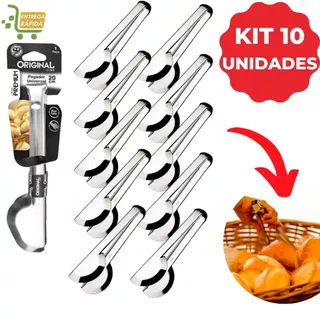 Kit 10 Pegadores Universal 20cm Premium Inox Alimentos Pães Buffet Padaria