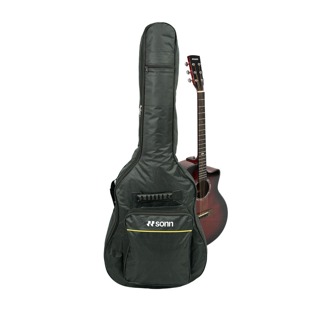 Capa para Violão Sonn Preta Nylon Oxford 600 Zíper Duplo Alça Reforçada Bolso e Alças para Costas bolsa case violão