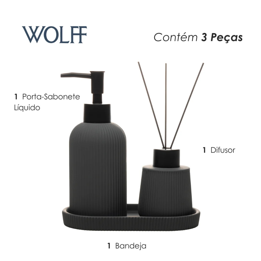 Conjunto 3 Peças Soft Touch Sketch Wolff - Cerâmica Cinza Porta