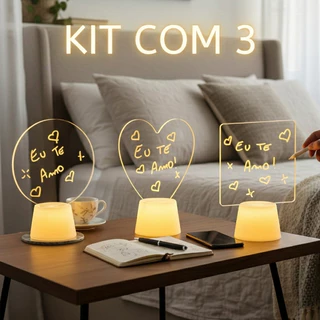 Abajur de Mesa 3D Luminária Led com Lousa Tela Escrever Decoração Presente Dia Mães Pais Namorados