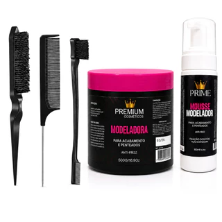 Kit Premium/Alpha hair Pomada Modeladora 500g + Mousse 150ml + 3 Pentes para Baby Hair e Penteados Afro – Cores Sortidas