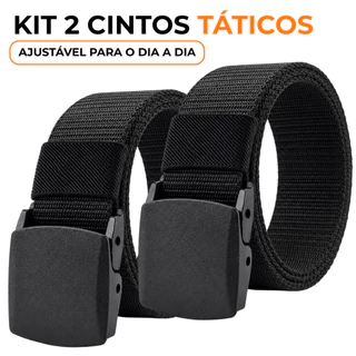 Kit 2 Cintos Masculino Tático Militar Engate Rápido Casual Preto Ajustável 120cm Fivela de Antialérgico Poliéster