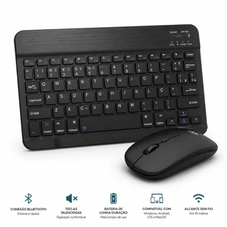 Kit Teclado Mouse Sem Fio Bluetooth Ultrafino Portatil Recarregavel Notebook Celular PC Gamer