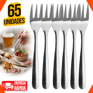 Kit 65 Unidades Garfo para Aperitivos Inox Garfinho Petisco Bar Restaurante Para Petisco Premium Buffet Eventos