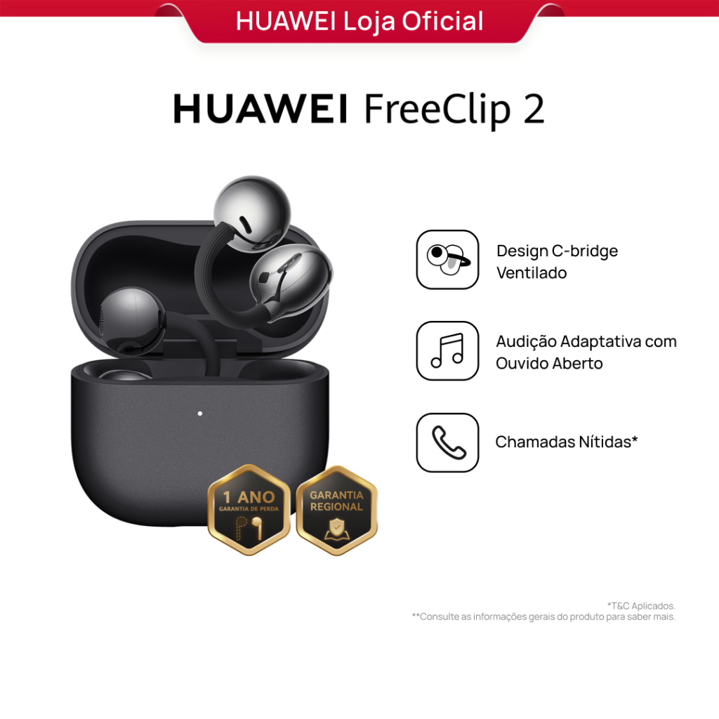 HUAWEI FreeClip 2 | Fone de Ouvido Bluetooth Sem Fio | Design em C